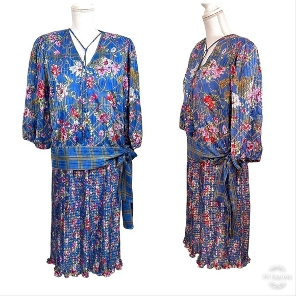 Vintage Diane Freis Dress Skirt & Top 2 Piece Georgette Floral Beads Sequins. - Picture 1 of 16